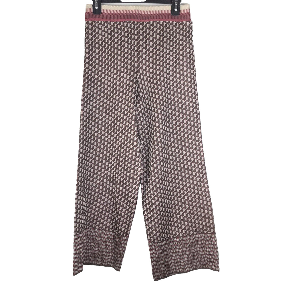 NWT Zara Metallic Knit Pants High Rise Wide Leg Crop Ankle Brown Pink Size Small